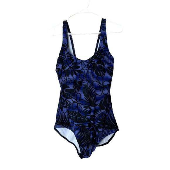 Lands' End Size 18T Tall Long One Piece Swimsuit 18L Blue Black - Picture 1 of 8